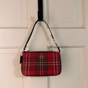 Coach Red Plaid Mini Shoulder Bag with Black Trim